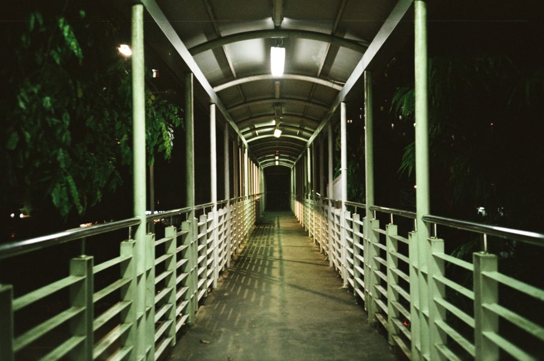 Pedestrian Bridge at Night. Shot with Olympus Mju I, Kodal Gold 200 film