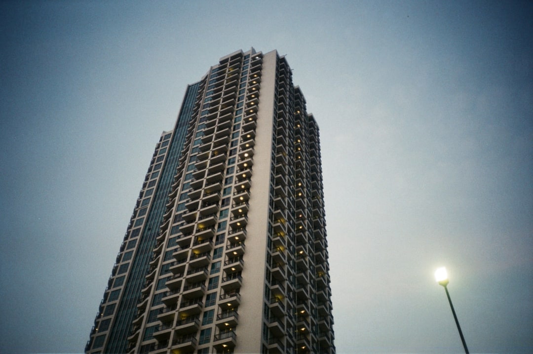 Tower Rising Into Blue Hour Sky. Shot with Olympus XA-1
